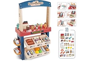 Delex Ice Cream Desert Shop 55 Piece Grocery Supermarket Pretend Playset With Scanner Cash Register Light & Sound