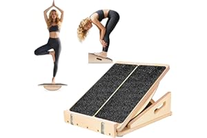 CWISAQUE 2-in-1 Schrägbrett aus Holz, Verstellbarer und Tragbarer Wadendehner, Sports Balance Board mit Tragegriff und Antirutsch-beschichtung, Mobility Board für Wadentraining und Venentraining