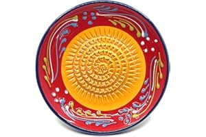 Kaladia - Ceramiczny talerz do tarcia - idealny do imbiru, parmezanu itp. - Wzór: czerwony/pomarańczowy - średnica: 12 cm - ręcznie malowany - Wyprodukowano w Hiszpanii