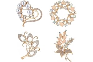 Weenwill Imitation Pearl Flower Brooches Pins,4 Pcs Rhinestone Floral Lapel Pin Badges Crystal Wreath Brooch Ladies Wedding Bouquet Broaches for Wedding Birthday Prom Party Corsage Jewelry Decor