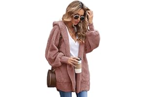 Nadeer Veste Polaire Femme Chaude Sweats, Manteau Capuche Laine épais Hiver Chaud Outecoat Blousons Hooded,Coat Longue Cardigan Casual Couleur Unie Mode Peluche Manches Longues Veste Parka Hoodie