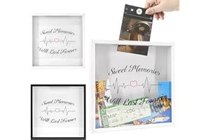 FramePro Scatola da viaggio per riporre biglietti, souvenir e foto, 30,5 x 30,5 cm, con fessura per conservare biglietti, souvenir e foto, montabile a parete, con cornice in vero vetro e legno