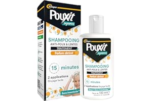 POUXIT - Shampooing parfum abricot - Traitement anti-poux et lentes - 100% Efficace - Agit en 2 applications de 15 minutes - Traitement du cuir chevelu - Flacon de 100 ml