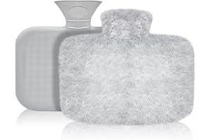 JGCWORKER Large Hot Water Bottle with Soft Cover, 1500 ml, Ideal for Winter Bed Hand Warmer, Back, Neck and Shoulders Pain Relief, Removable and Washable, Birthday, Christmas Gifts for Kids, and Adults Grey