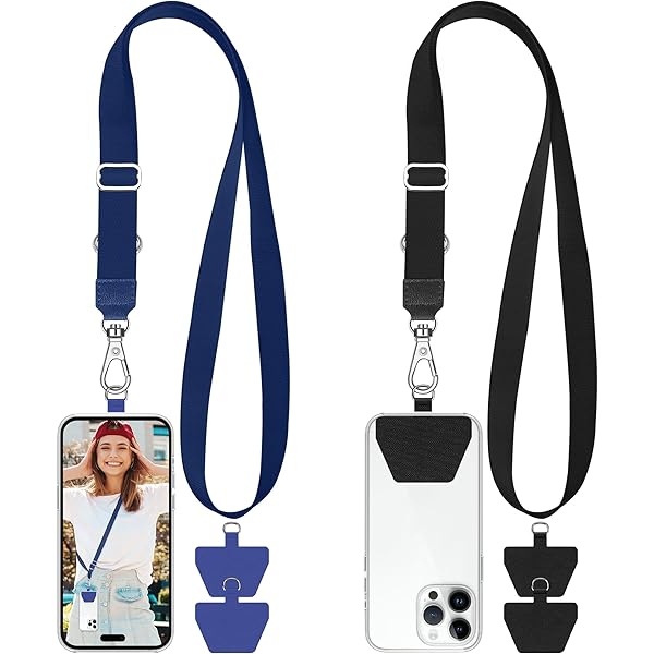 Flyzoo Cordon Téléphone Portable, Tour De Cou Télephone Universelle Avec Patch, Laniere Collier Réglable Amovible En Nylon Compatible Avec La Plupart Des Coques Pour Smartphone, Noir (Pas De Coque