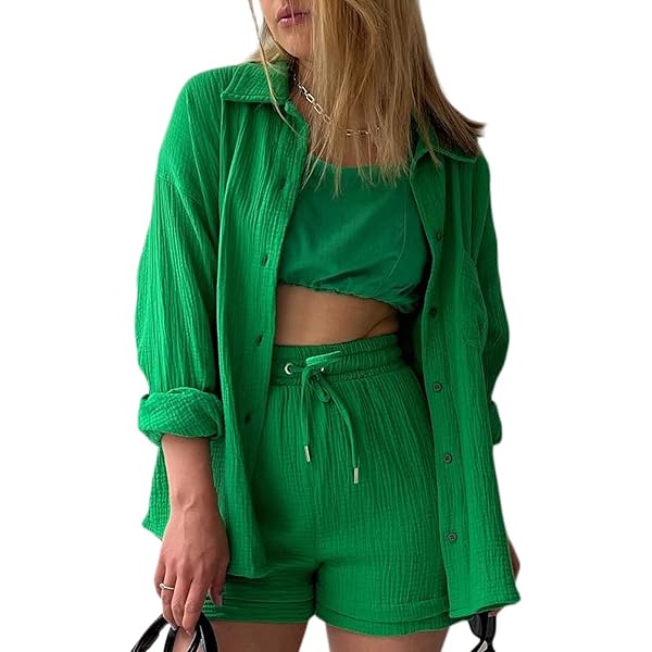 Joligiao 2-delige outfit linnen overhemd en shorts Co Ord Sets voor Vrouwen Zomer Button Down Shirt met lange mouwen Top en Trekkoord Brede Pijpen Linnen Shorts Casual Loungewear Trainingspak voor Joligiao 2-delige outfit linnen overhemd en shorts Co Ord Sets voor Vrouwen Zomer Button Down Shirt met lange mouwen Top en Trekkoord Brede Pijpen Linnen Shorts Casual Loungewear Trainingspak voor