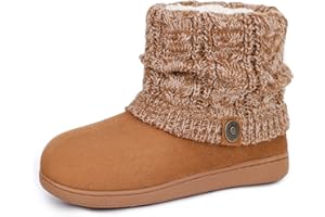 FamilyFairy Women's Woolen Yarn Knit Bootie Slippers Cute Plush Fleece Memory Foam House Shoes