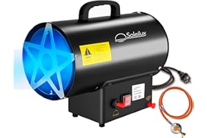 SOLEILUX Generatore Riscaldatore Cannone Ventilato aria calda a gas GPL 15 kW, con avviamento piezoelettrico con regolatore e tubo 1,5 m