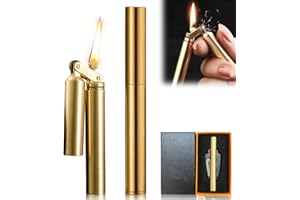 Nizirioo Briquet à pétrole vintage en laiton : coupe-vent au kérosène - Mini briquet portable pliable avec boîte cadeau pour homme, père