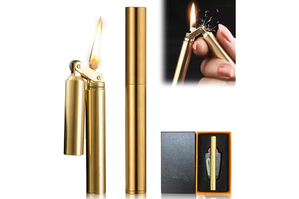 Nizirioo Briquet à pétrole vintage en laiton : coupe-vent au kérosène - Mini briquet portable pliable avec boîte cadeau pour homme, père