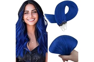 ‎RUNATURE RUNATURE Microring Extensions Echthaar Blau 35cm Unsichtbare Menschliches Haar 25g Haarverlängerung 25 Strähne #Blue