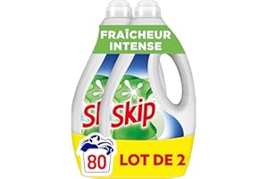 Skip - Lessive Liquide Fraicheur Intense - Action Détachante Efficace - 100% impeccable, éclatant et délicatement parfumé - 2x40 Lavages