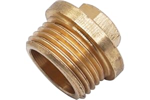 SKIR'CO (2 piezas) Tapón de Latón de 3/8" con Brida de Cabeza Hexagonal, Enchufe de Tubería, Rosca Macho BSP, Tapón Ciego