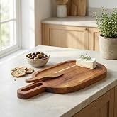 Deconox Doğal Akasya Ahşap Oval Peynir ve Sunum Tahtası &ndash; 30x14 cm Saplı Servis Tepsisi, Yanında &Ouml;zel Ahşap Peynir Bı&ccedil;ağı İle