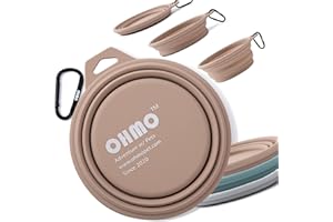 OHMO Faltbarer Hundenapf 900ml für mittelgroße bis große Haustiere, Reisenapf Hund Tragbarer Trinknapf, Wassernapf für Hunde Unterwegs, Extra Dicker (Beige)