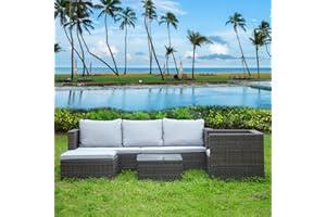 bigzzia Garden Furniture Set 5PC Rattan Modular Corner Sofa Set Garden Corner Sofa Coffee Table With Cushions