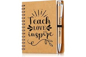Dianelhall 2 Pcs Teacher Appreciation Gift Thank You Gift for Teacher Teach Love Inspire Notebook Ballpoint Pen Kraft Lined Notepad Gift for Teacher Coworker