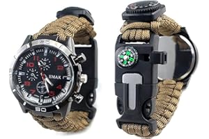 SCYDAO Reloj de Pulsera de Supervivencia, 7 en 1 Reloj Digital Militar Táctico Táctico Outdoors Outdoors Survival con Termómetro, Compás, Paracord, Silbidos, Arrancador de Fuego, Raspector