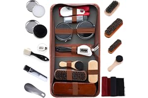 FGXY Juego De Cuidado De Zapatos, Juego De Cepillo De Zapatos De 11 Piezas, Con Funda De Almohada De Lujo De Cuero Pu, BetúN De Zapatos, Cepillo De Melena De Caballo Suave