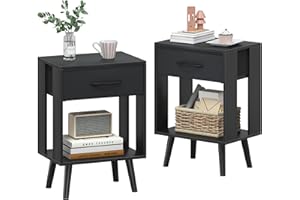 ‎OYRREU OYRREU Nachttisch 2er Set, 40X 30 X 60.3cm Nachttisch, Klein Nachttische mit Schublade Nachtschrank für Schlafzimmer Kinderzimmer Zimmer Geschenk Bedside Table Nightstand, Schwarz