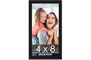 POSTER PALOOZA 4x8 Frame Black Solid Wood Picture Frame - UV Acrylic, Foam Board Backing & Hanging Hardware Included - 4x8 Inch Frame