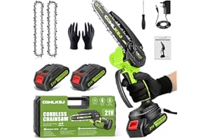 CQWLKEJ Mini Chainsaw Cordless, 6inch Electric Chainsaw Cordless with 2PCS Rechargeable Batteries, 2 Chains and Carrying Case, Portable Battery Chainsaw for Tree Branch Wood Cutting