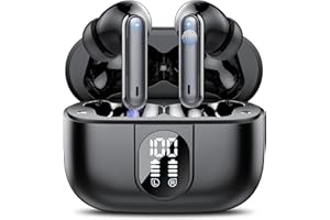 Csasan Auriculares Inalámbricos, Bluetooth 5.3 HiFi Estéreo con 4HD Micró, Reproducción de 40H Pantalla LED Cascos Inalambricos, Control Táctil, IPX7 Impermeable, Carga Rápida USB-C[2023]