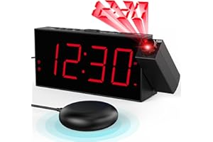 ‎MESQOOL Wecker mit Projektion, Lauter wecker für Schwerschläfer, Hörgeschädigte, Gehörlose, Projektionswecker für Schlafzimmer, Decke, Wand, 3 Weck-Modi, Dimmer, Snooze, 5-Stufe-Lautstärke, Batterie Backup