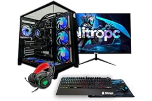 NitroPC - Pack Gold Plus v2 | PC Gaming completo (AMD Ryzen 7 5800X 3.8GHz, RTX 5060 8GB, RAM 32GB, M.2 2TB, Windows 11, RGB | WiFi, monitor 24", tastiera, mouse, cuffie) Computer fisso (Nero)