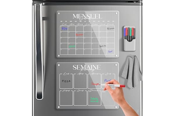 SKYCROO ® Calendrier Magnetique Frigo Transparent x2 + Accessoires - Planificateur Hebdomadaire + Mensuel Aimanté Planning Semaine Tableau Magnétique Organisateur Familial Planner Semainier Effacable