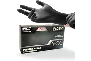 PACIFIC PPE PACIFIC 4 mil Guanti monouso in nitrile neri, contatto alimentare, senza lattice, guanti per pulizia, cucina e cucina, taglia S