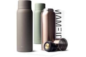 MAMEIDO Thermoskanne mit Becher 1 l aus Edelstahl, Isolierkanne bis zu 12h heiß, auslaufsichere Thermosflaschen BPA frei, Kaffee & Tee unterwegs (Taupe Grey)