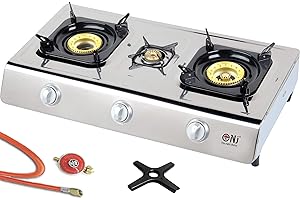 NJ THE RIGHT CHOICE Stainless Steel Gas Cooker 1, 2, 3 or 4 Flame Propane Gas Camping Stove Turbo Burner + Gas Range Incl. Gas Hose, 50 mbar Pressure Regulator
