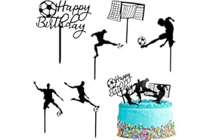 Silars Decoracion Tarta Futbol, 6pzs Acrílico Topper Tarta Futbol Decoracion para Pastel de Futbol, Happy Birthday Cake Topper para Decoraciones de Pasteles de Cumpleaños en Fiestas de Cumpleaños