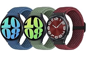 YUNSHARE Braided Straps Compatible with Samsung Galaxy Watch 6/5/4 40mm 44mm/Watch 6 Classic 43mm 47mm/Watch 5 Pro 45mm/Watch 4 Classic 42mm 46mm, 3 Pack Elastic Stretchy Solo Loop Replacement Bands Women Men