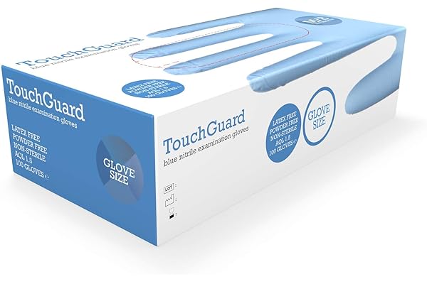 TouchGuard Gants à usage unique bleus en nitrile, non-poudré et sans latex, boîte de 100, taille M