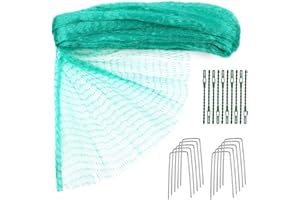 Mengxin 10m x 4m Filet Anti Oiseaux Filet de Protection Jardin Filet Arbre Fruitier avec 10 Pièces Piquets de Jardin et 10 Pièces Attaches de Câble pour Plante, Arbre, Fruit, Légume, Étang