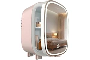 Cecotec Nevera Pequeña de Cosméticos 4L con Espejo CoolingBeauty 4000 Mirror Rose. Luz LED con 3 Intensidades, Hasta 5ºC de Enfriamiento, Asa Superior, Bajo Ruido, Incluye un Estante Interior