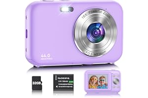 AUREAPIX Macchina Fotografica Digitale con scheda da 32GB, 1080P 44MP Fotocamera Digitale Compatta con Zoom Digitale 16X Flash e Batterie, Ricaricabile Fotocamera per Bambini, Adulti, Principianti (Viola)