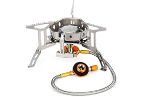 SAGAFLY Portable Camping Gas Stove with Piezo Ignition 3500W Outdoor Camping Stove Backpacking Burner Windproof Fishing Stove for BBQ Hiking Picnic Camping Cooking Stoves with Carrying Case Adapters Converter