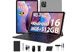 RUSHAR Tablet 11 Pollici Android 16 con 36GB RAM+512GB ROM (2TB TF), 4G LTE & 5G WiFi, Octa-Core 2.0GHz, 8000mAh, 13MP+8MP, Widevine L1, Gemini AI, GPS, Face ID, BT 5.0, Tablet con Tastiera, Grigio