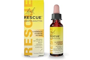 RESCUE Compte-gouttes 10ml, réconfort calme et sérénité, mélange naturel de 5 Fleurs de Bach Original, idéal pour les stress du quotidien : voyages, examens, permis de conduire, journées chargées