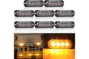 Biqing Feux Stroboscopique, LEDs Lampe Flash Stroboscope Gyrophare LED Feux Pénétrations Avant Voyant d’Alarme Urgence Strobe 12V/24V pour Voiture Camion Remorque (4LED-Amber-8X)