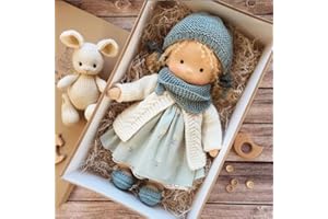MezHi Handmade Waldorf Doll，2023Neue Handgemachte Gestrickte Waldorfpuppe Cartoon Puppe，Vinyl Und Baumwolle Material, Cartoon-Plüschtier Geschenk Taufe Mädchen, Weihnachten Sgeschenke