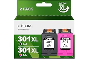 LIFOR 301 Ink Cartridges Combo Pack 301XL Ink Cartridges Black and Colour Remanufactured for HP 301 XL for Envy 4500 5530 5532 4502 4507 DeskJet 2540 2050 OfficeJet 2620 2622 4630（Packing May Vary）