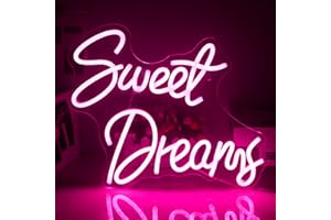 ‎SIGNSHIP SIGNSHIP Sweet Dreams Neonlicht rosa LED-Leuchtreklame Buchstabe Traum Neonreklame USB Mauer dekorative Wörter Lichtschilder für Zuhause, Schlafzimmer, Weihnachtsfeier, Dekoration, Schild
