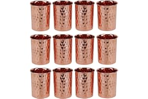 Zap Impex Vasos martillados de cobre, cristal, cobre puro, retención ayurvédica, juego de 12 unidades