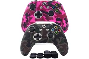 Hikfly Silicone Controller Cover Skin Grips for Xbox One/Xbox One X/Xbox One S Controller Protector Case Faceplates Kits Video Games(2x Camouflage Cover with 8 x Thumb Grips Caps)(Grey,Peach)