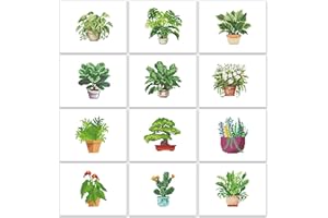 MAMACHU 12PCS Kits de Pintura de Diamantes, DIY 5D Diamond Painting Temática de Plantas Verdes para Niñas Niños Principiantes, 15×18cm