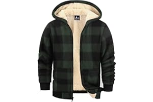 zitysport Boy Fleece Hoodie Kids Winter Plaid Fleece Full-Zip Hoodie Fleece Lined Sherpa Sweatshirt Boy's Jacket Soft Warm Hooded Flannel Jacket for Children